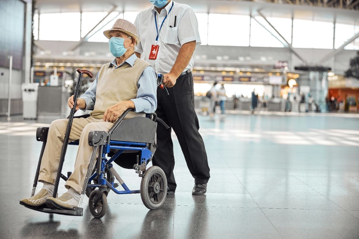 Man on his wheelchair at the airport