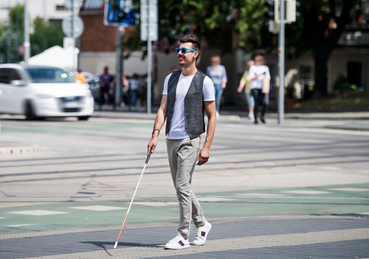 Using cane to walk